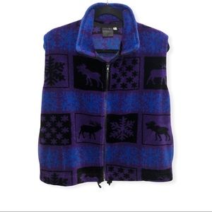 Vintage 1990s Moose and Snowflake Fuzzy Vest